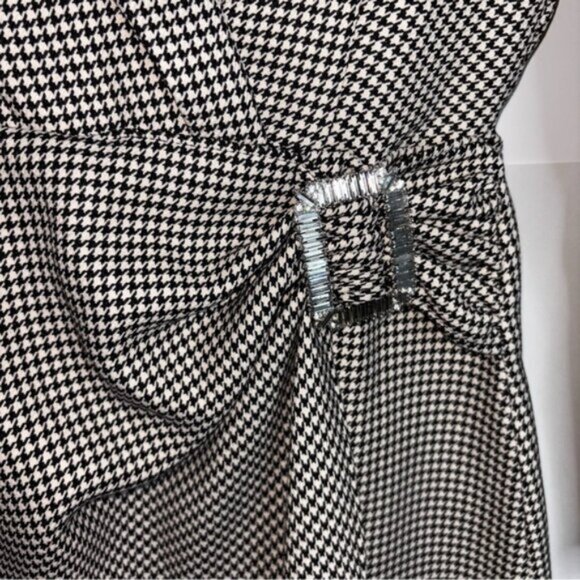 Zara Women's Black White Houndstooth Blazer Dress Small Faux Belt Office Classic - Picture 5 of 11